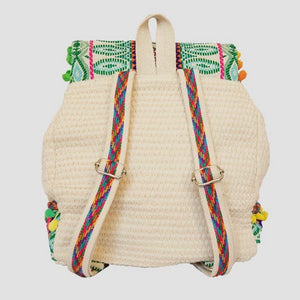 Magdelena Aztec Cotton Backpack Tassels Beige & Green