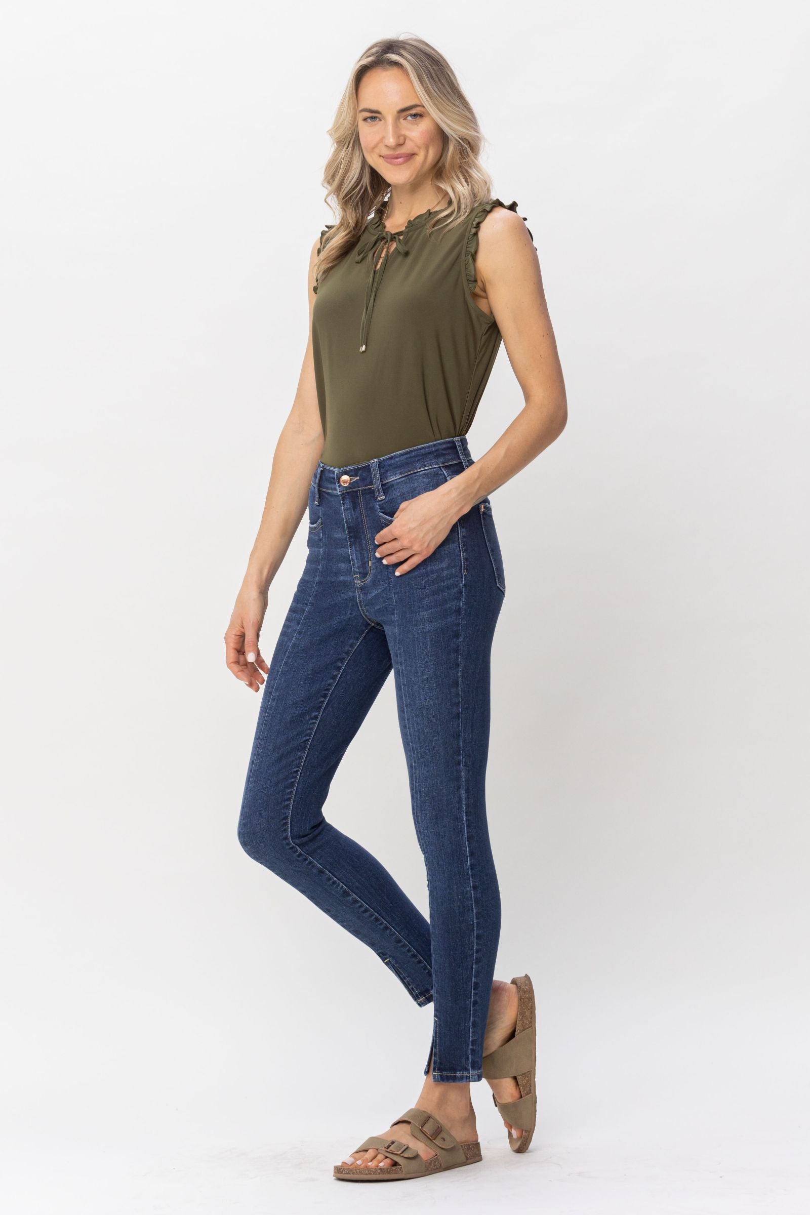 DARKWASH HIGH WAIST FRONT SEAM & SLIT SKINNY JUDY BLUE DENIM-PLUS