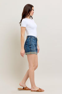DARK WASH HIGH WAIST CUFFED JOGGER SHORTS BY JUDY BLUE DENIM-PLUS