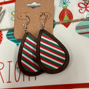 Wooden Teardrop Christmas Earrings