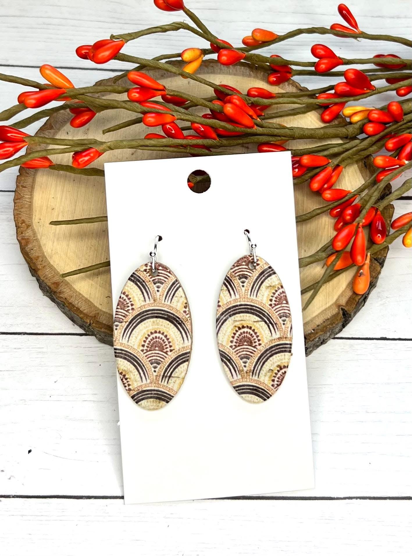 BROWN TAN RUST "RAINBOW" ARCHED OVALS LEATHER HANDMADE EARRINGS BY B.O.D