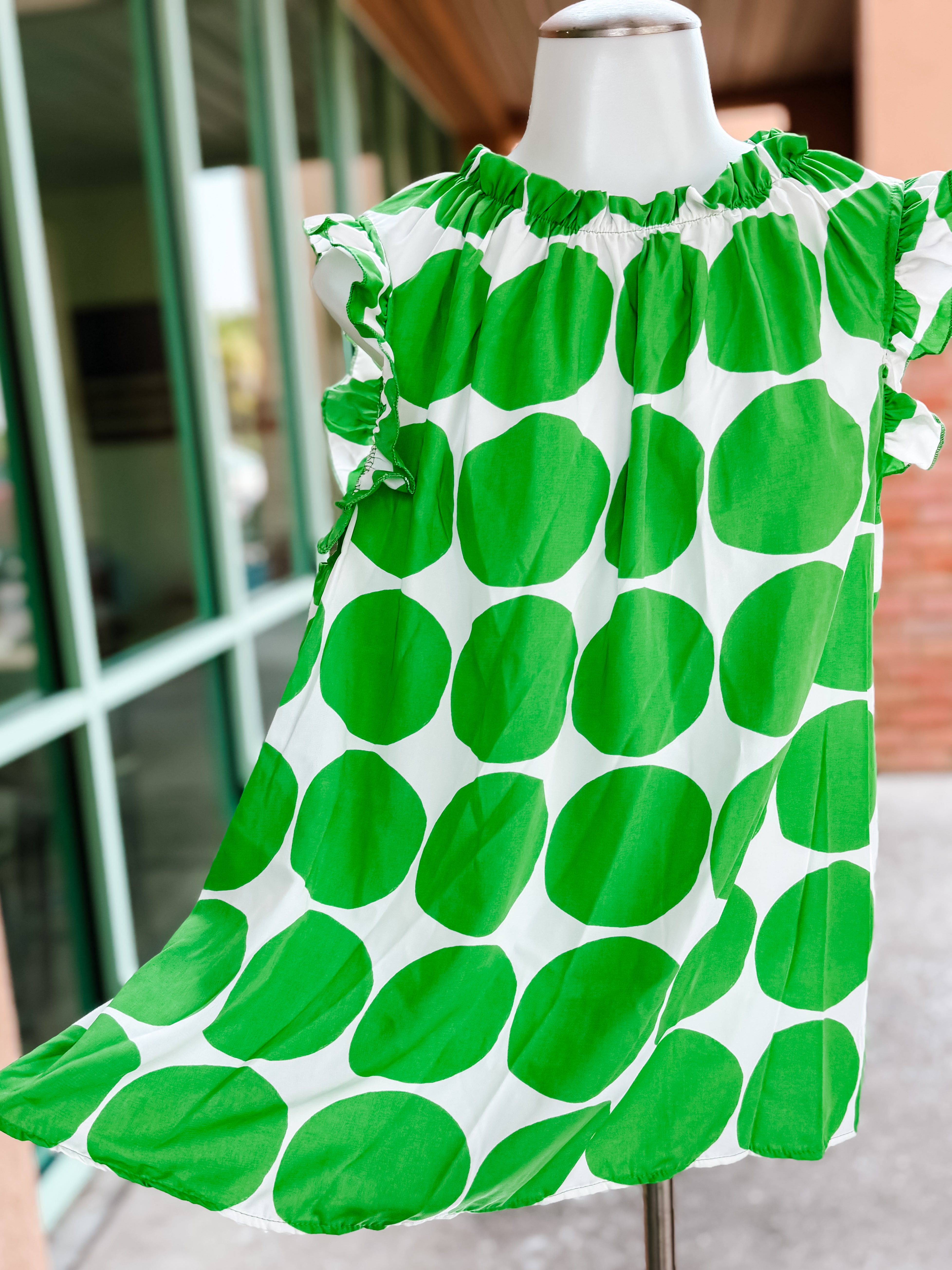 Green Ivory Big Polka Dot Ruffle Blouse- PLUS- SALE