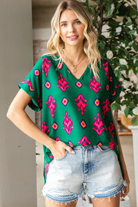 EMERALD GREEN WITH HOT PINK DESIGN TOP