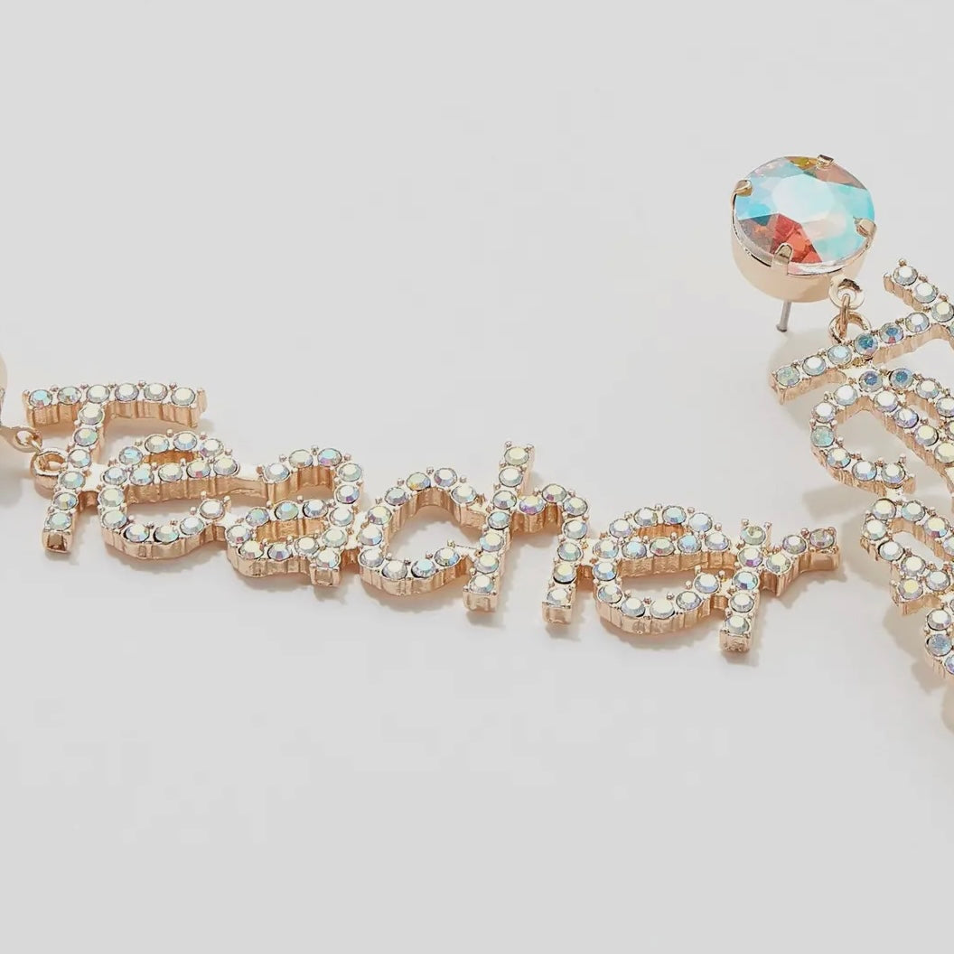 TEACHER RHINESTONE DANGLY EARRINGS