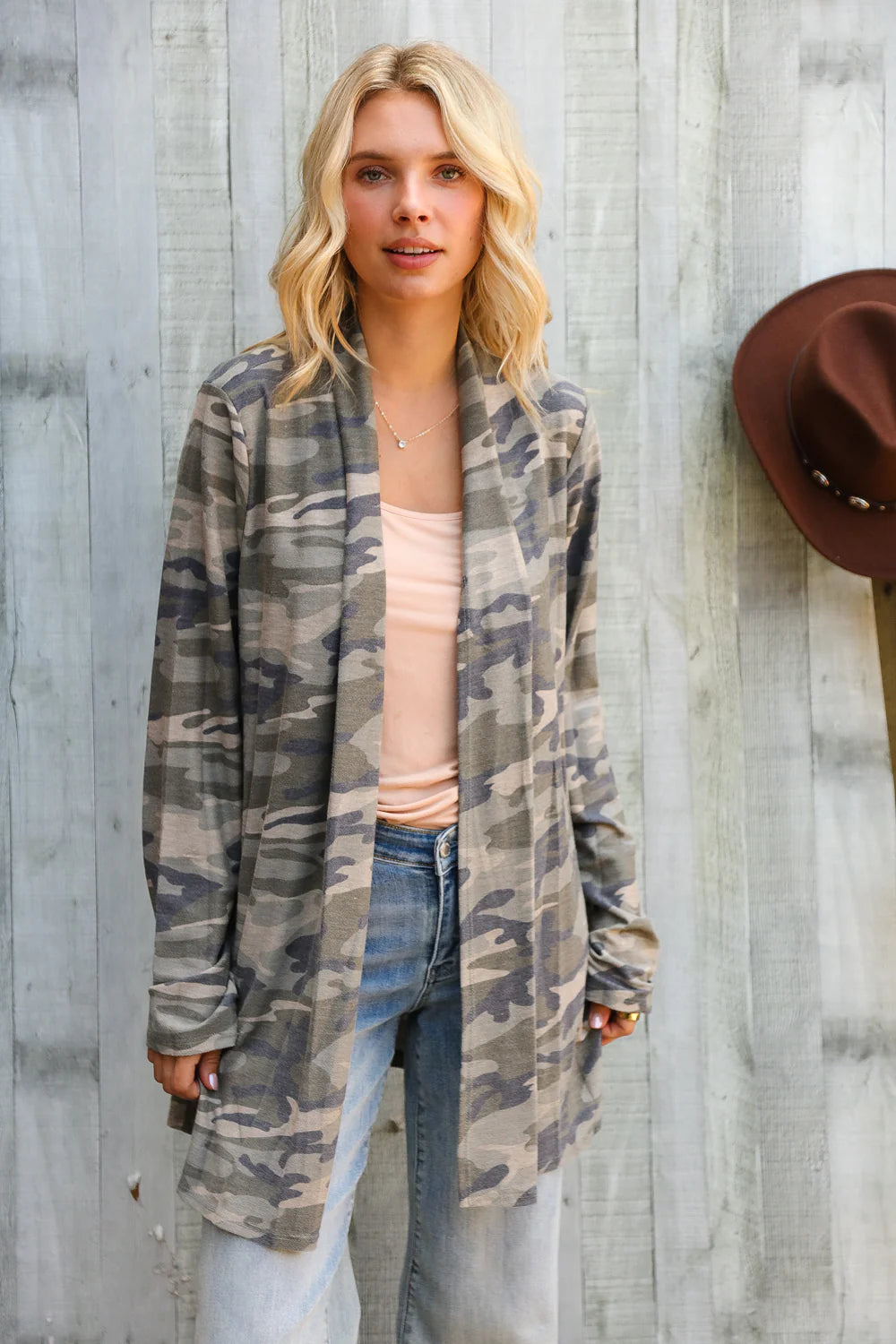 CAMO FRENCH TERRY CARDIGAN-PLUS