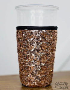 Coffee Neoprene Sequin Koozies With Handle