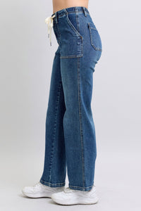 JOGGER STYLE DRAWSTRING WIDE LEG MEDIUM WASH HIGH WAIST JUDY BLUE DENIM