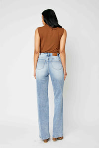JUDY BLUE HIGH WAIST FRONT YOKE RETRO WIDE MEDIUM WASH DENIM