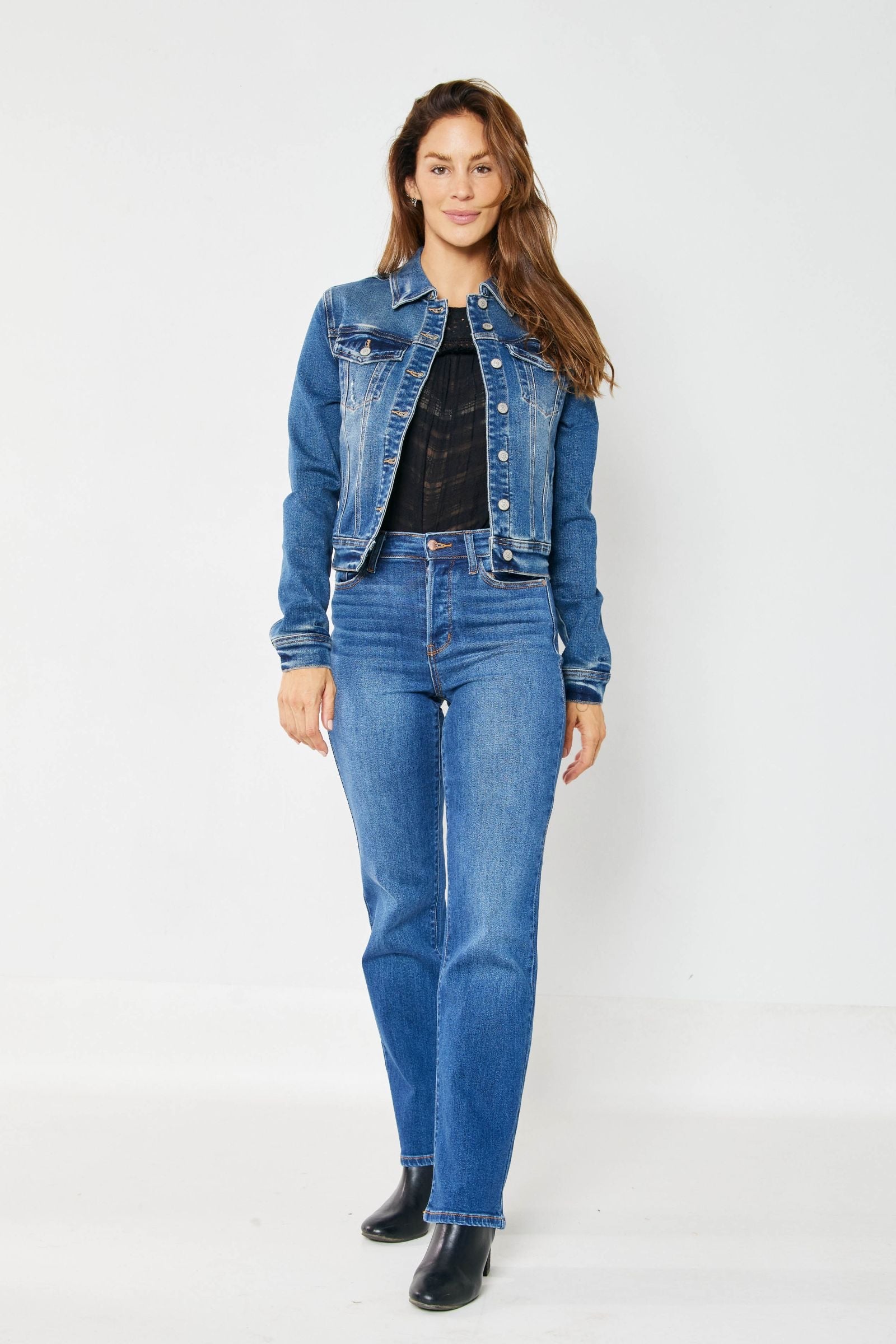 High Waist Medium Wash Hidden Button Fly Dad Jeans Judy Blue Denim-PLUS SIZES 16W & 20W left.