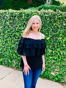 Black Ruffle Off/On Shoulder Top