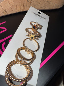 Geniune Leather Stars & Moon Ring Set 7Pcs - SALE - BROWN