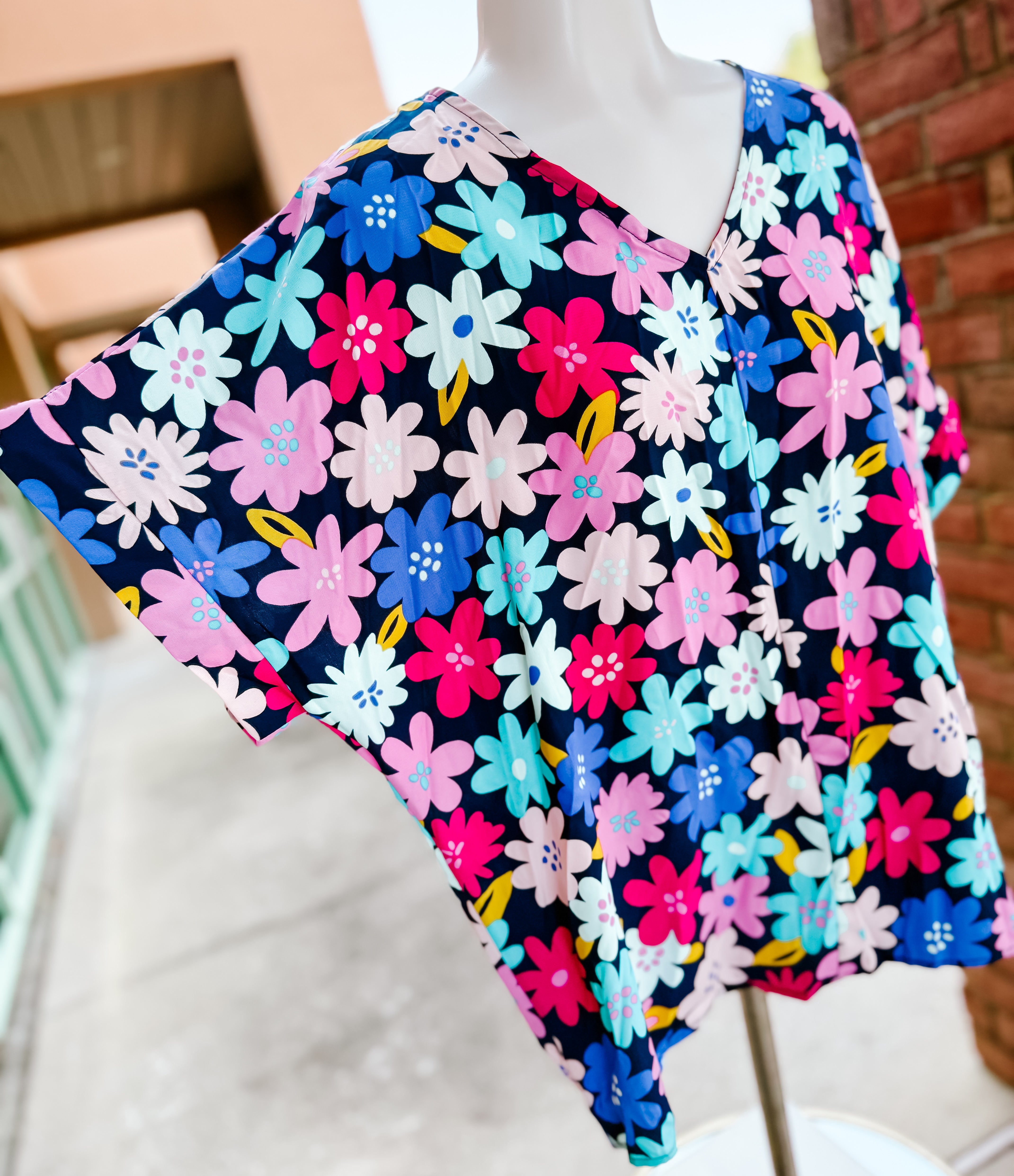 Blue Fuchsia Multi Floral Bold Top- SALE- SMALL & LARGE AVAILABLE