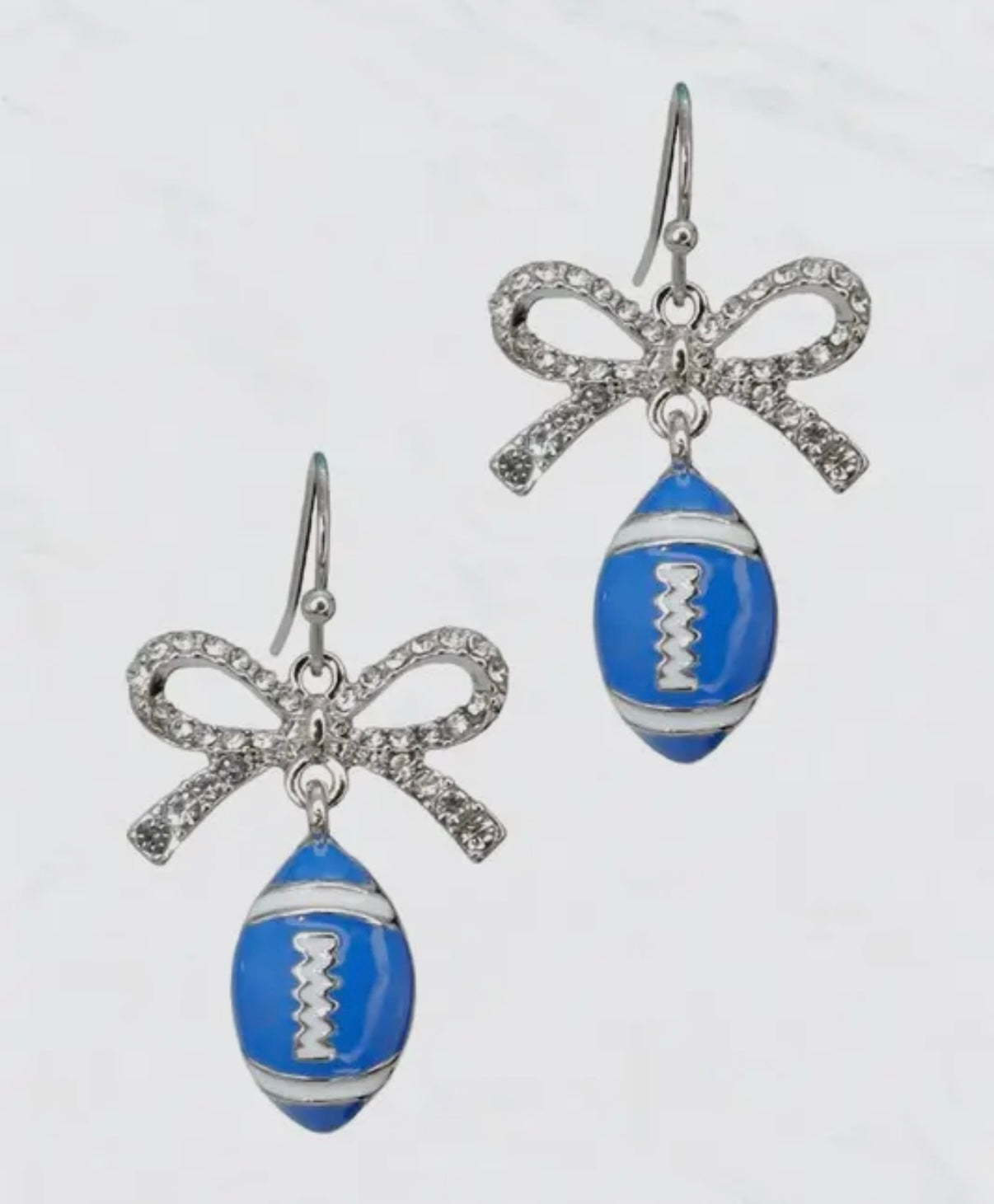 DANGLE FOOTBALL RHINESTONE BOWS EARRINGS