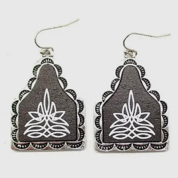 WESTERN BOOT STITCH CATTLE COW TAG DANGLE EARRINGS