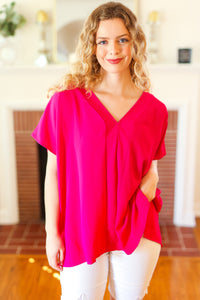 MAGENTA OUTER SEAM PLEAT DETAIL LOOSE FIT DOLMAN BLOUSE