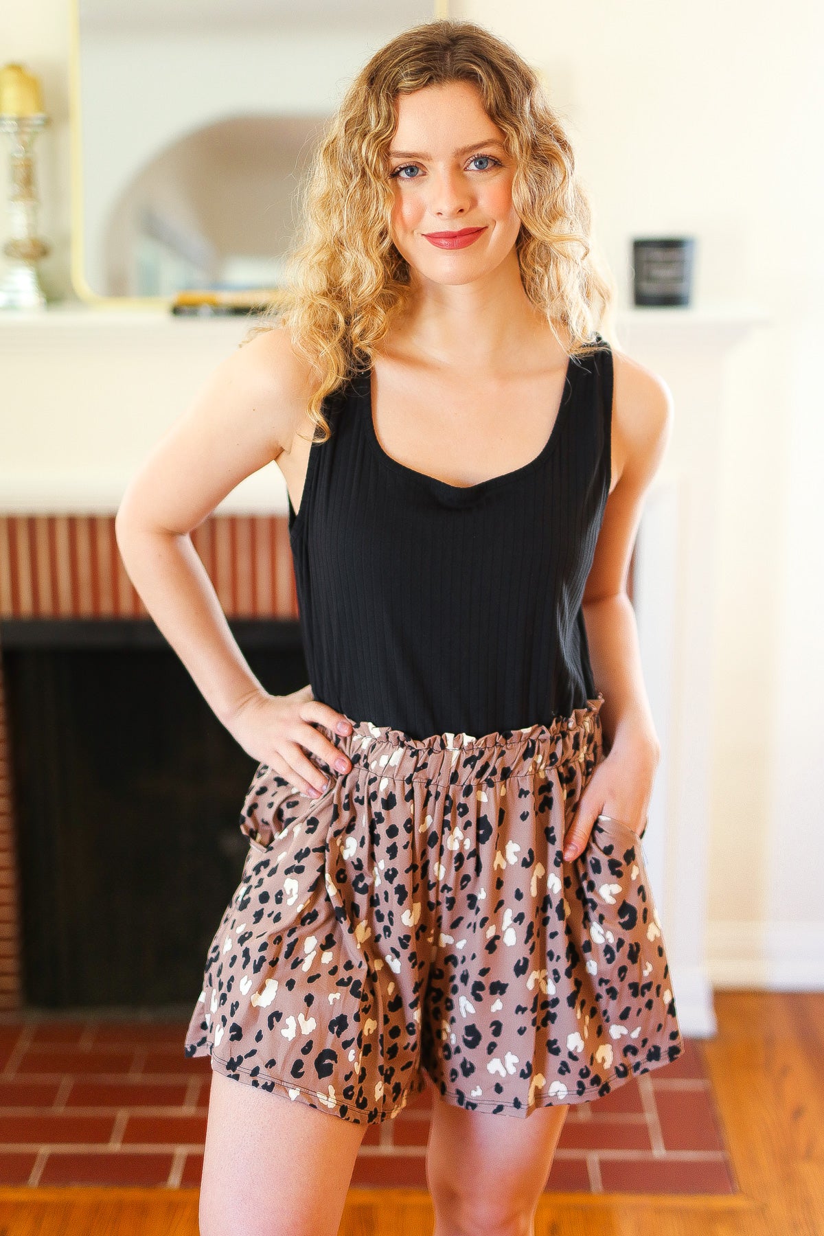 BLACK TAUPE ANIMAL PRINT POCKETED BUTTER SOFT ROMPER-PLUS