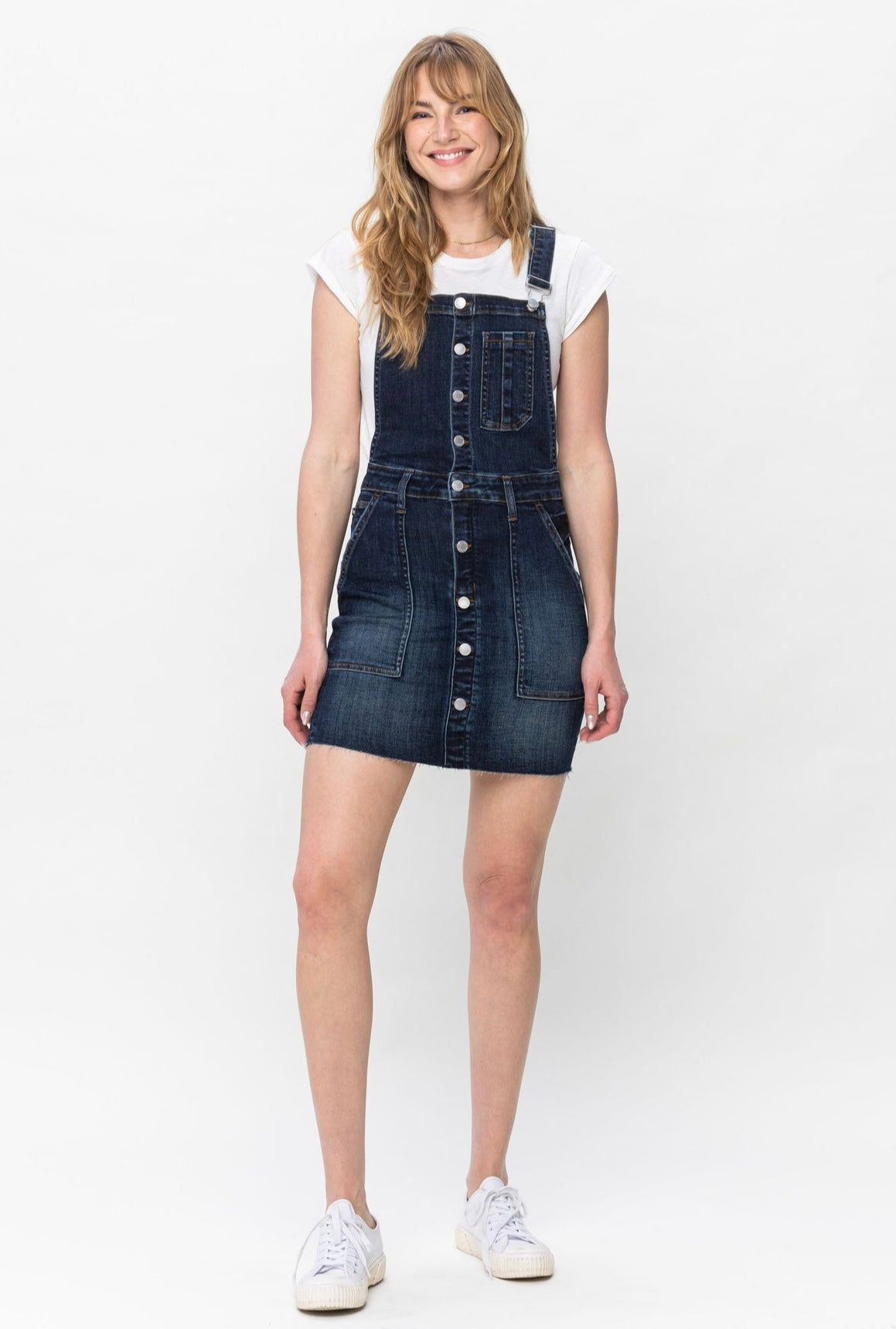 Darkwash Button & Pocketed HW Skirt Overalls-PLUS