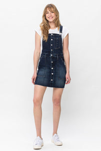 Darkwash Button & Pocketed HW Skirt Overalls-PLUS