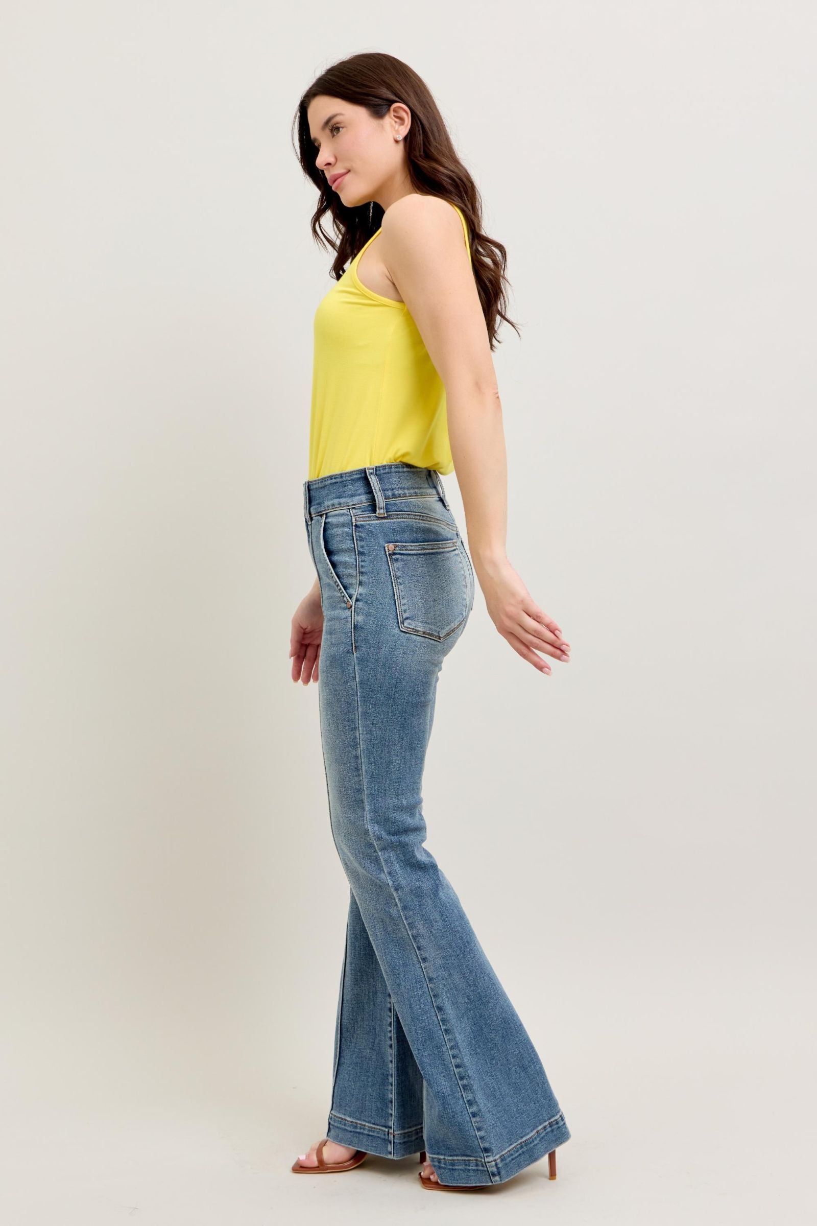 HIGH WAIST TROUSER FLARE MEDIUM WASH JUDY BLUE DENIM