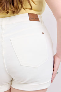 WHITE DOUBLE ROLL CUFFED JUDY BLUE SHORTS-PLUS