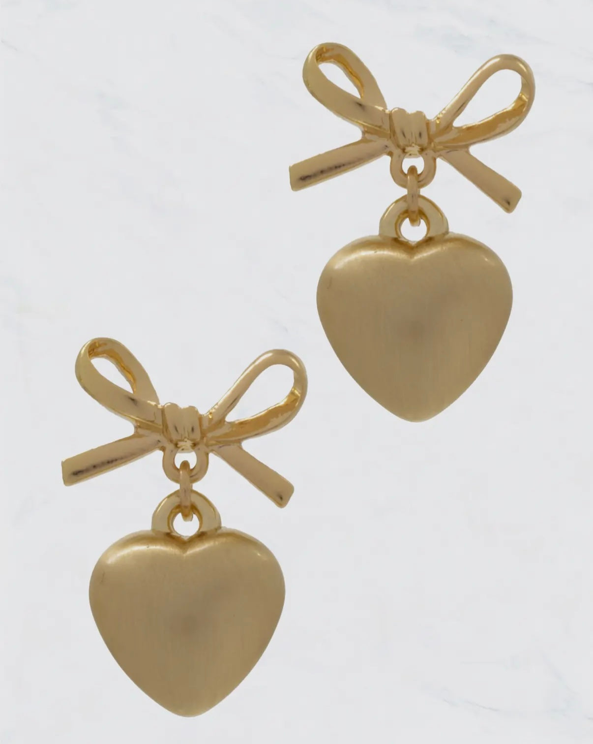 GOLD BOW WITH HEART DROP EARRINGS