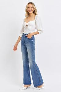 HIGH WAIST DARKWASH TUMMY CONTROL CONTRAST WASH FLARE JUDY BLUE DENIM-PLUS