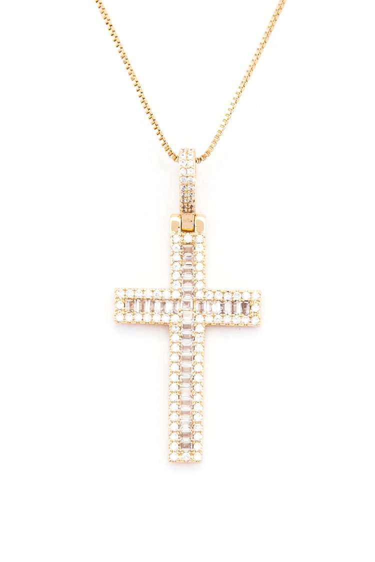 CROSS BAGUETTE CZ PENDANT GIFTABLE NECKLACE