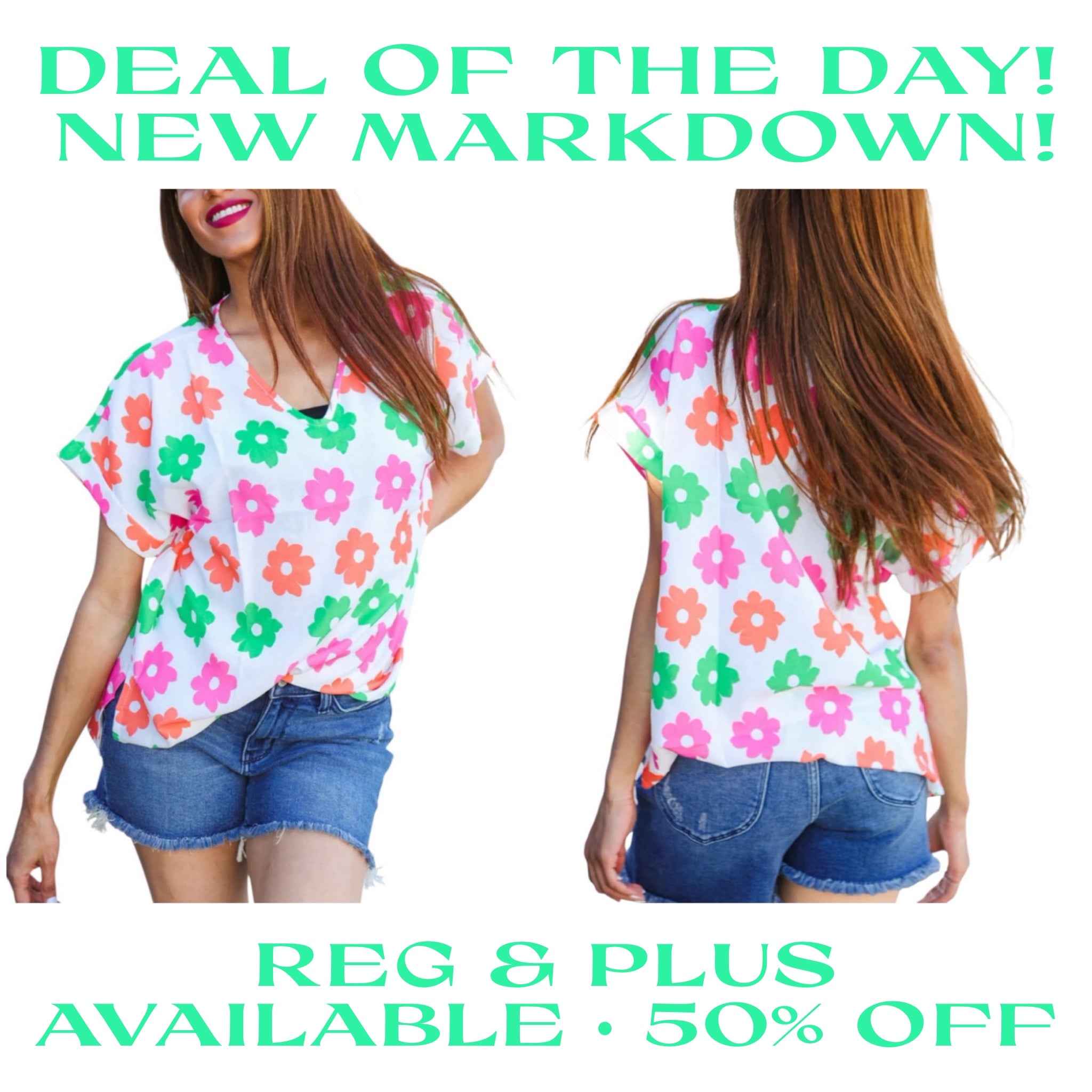 IVORY CORAL GREEN PINK FLORAL DOLMAN TOP- PLUS- SALE- 1X, 2X & 3X AVAILABLE