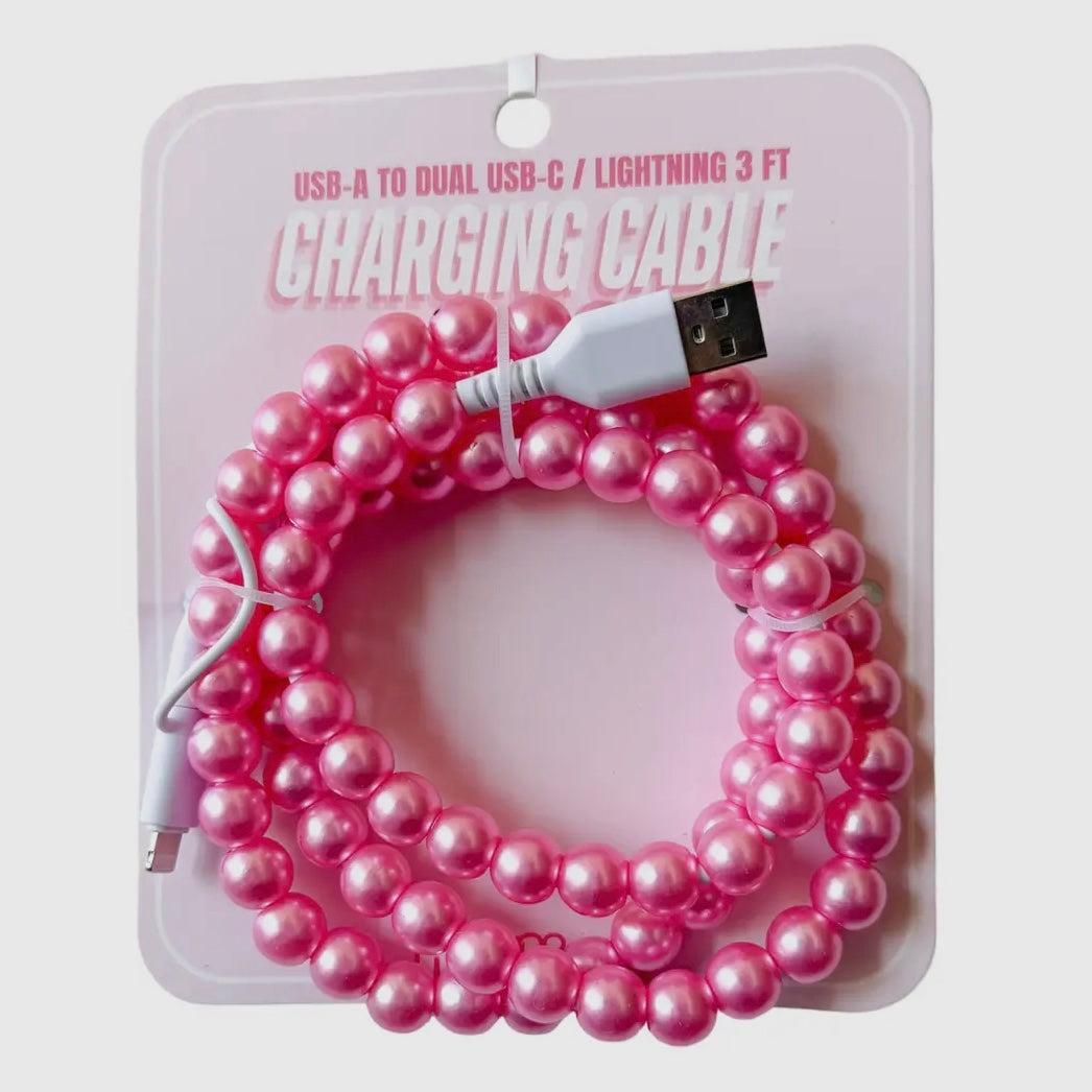 FANCY SMANCY BEADED CHARGING CABLES (USB-A TO DUAL USB-C / LIGHTENING 3 FOOT