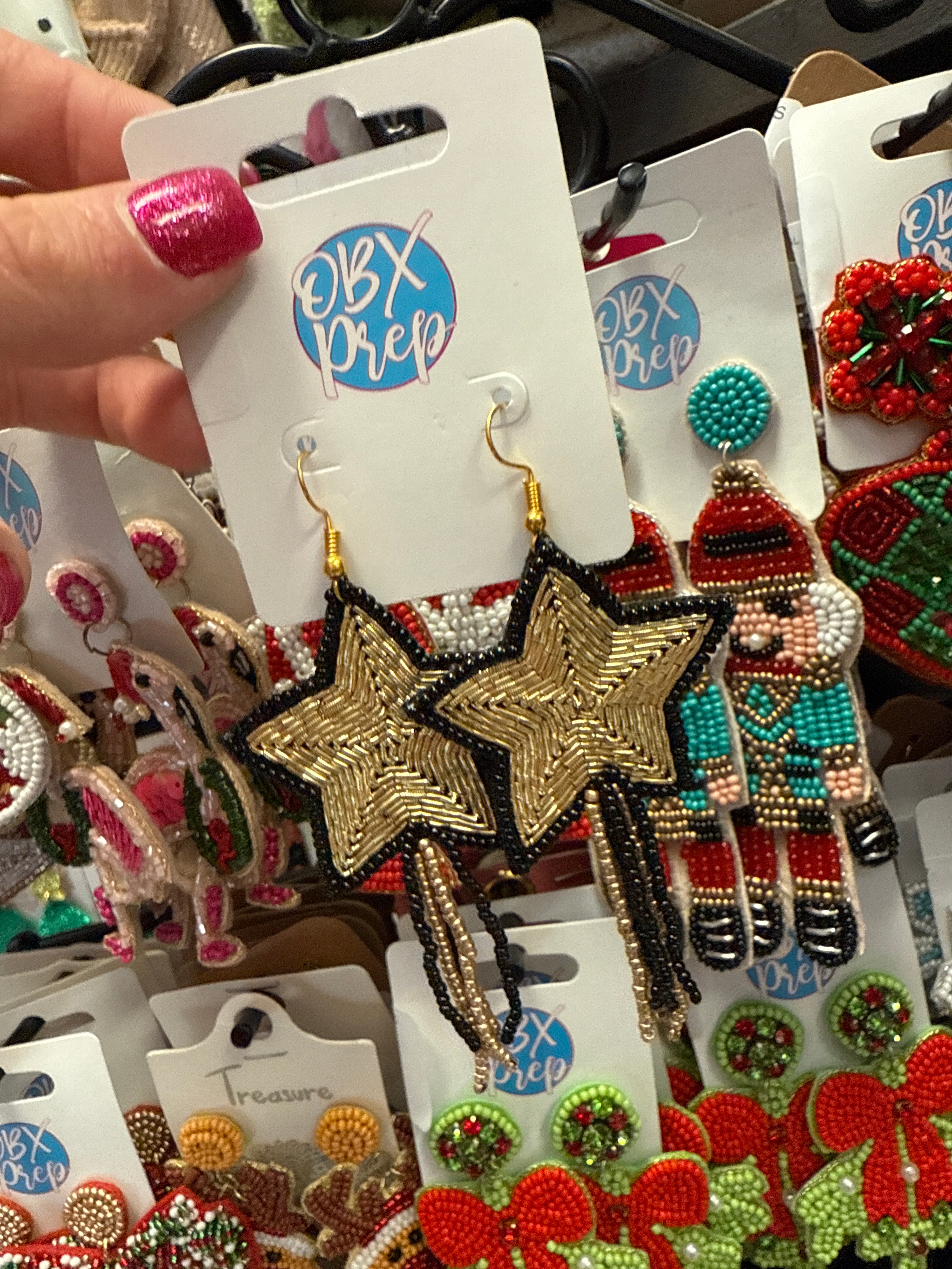 NEW YEARS EVE BLACK & GOLD STARS WITH FRINGE SEEDBEAD DANGLE EARRINGS