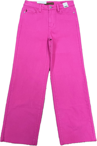 HOT PINK JUDY BLUE HIGH WAIST GARMENT DYED 90S STRAIGHT DENIM- SALE- SIZES 9/29, 11/30 & 15/32 LEFT