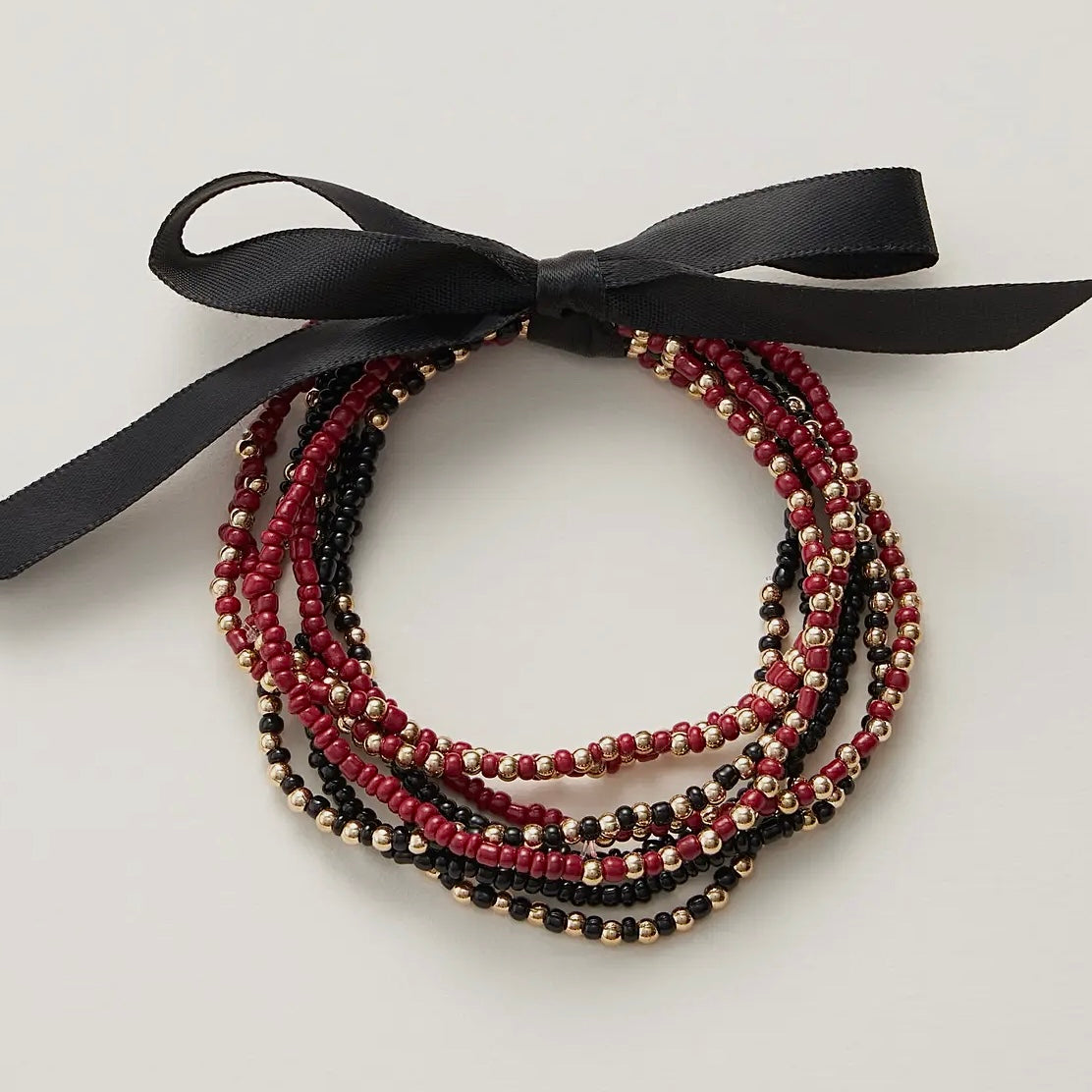 GAMEDAY SEEDBEADED 8PCS BRACELET SET WITH MATCHING RIBBON