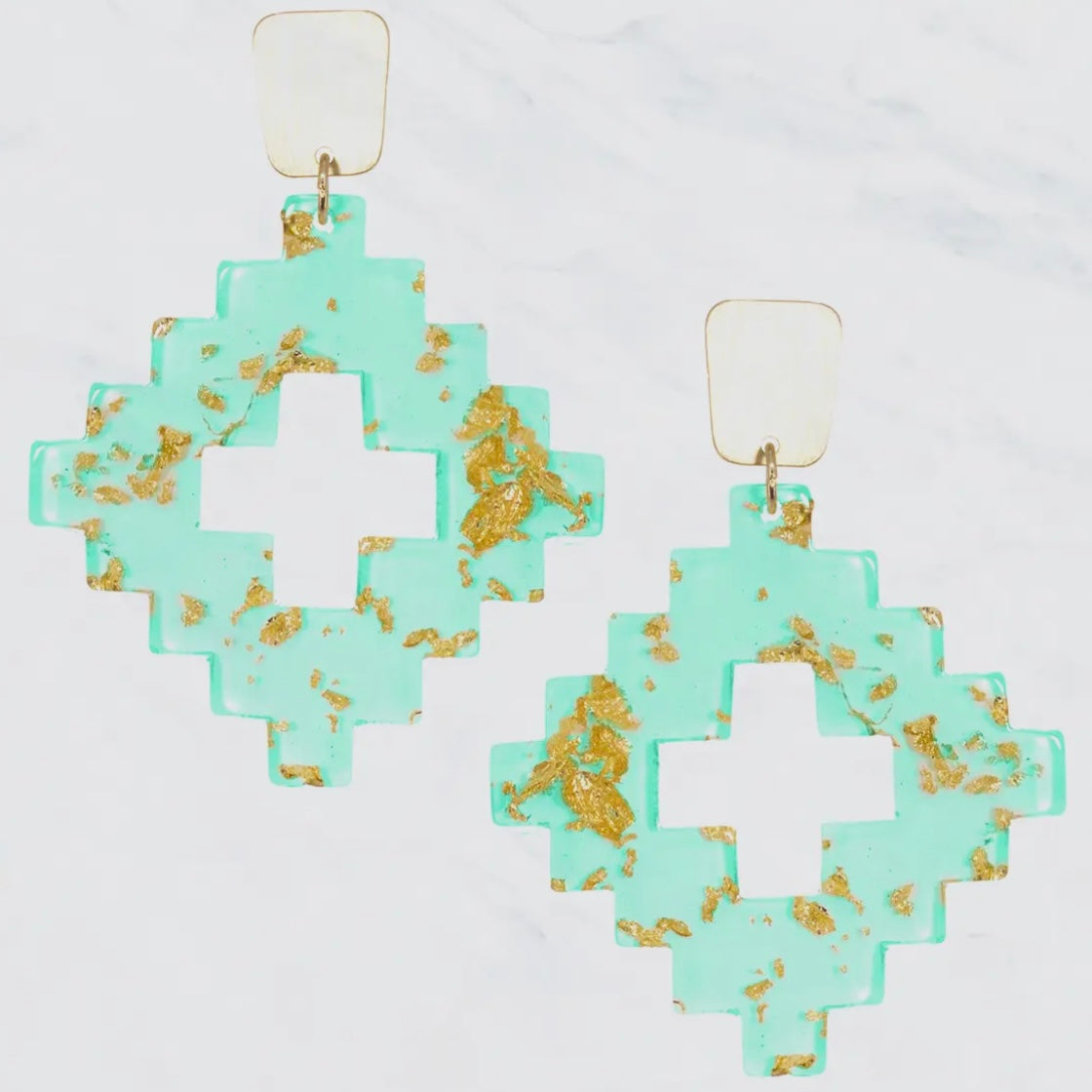 AZTEC SHAPE GOLD FLAKE SPECKLES EARRINGS