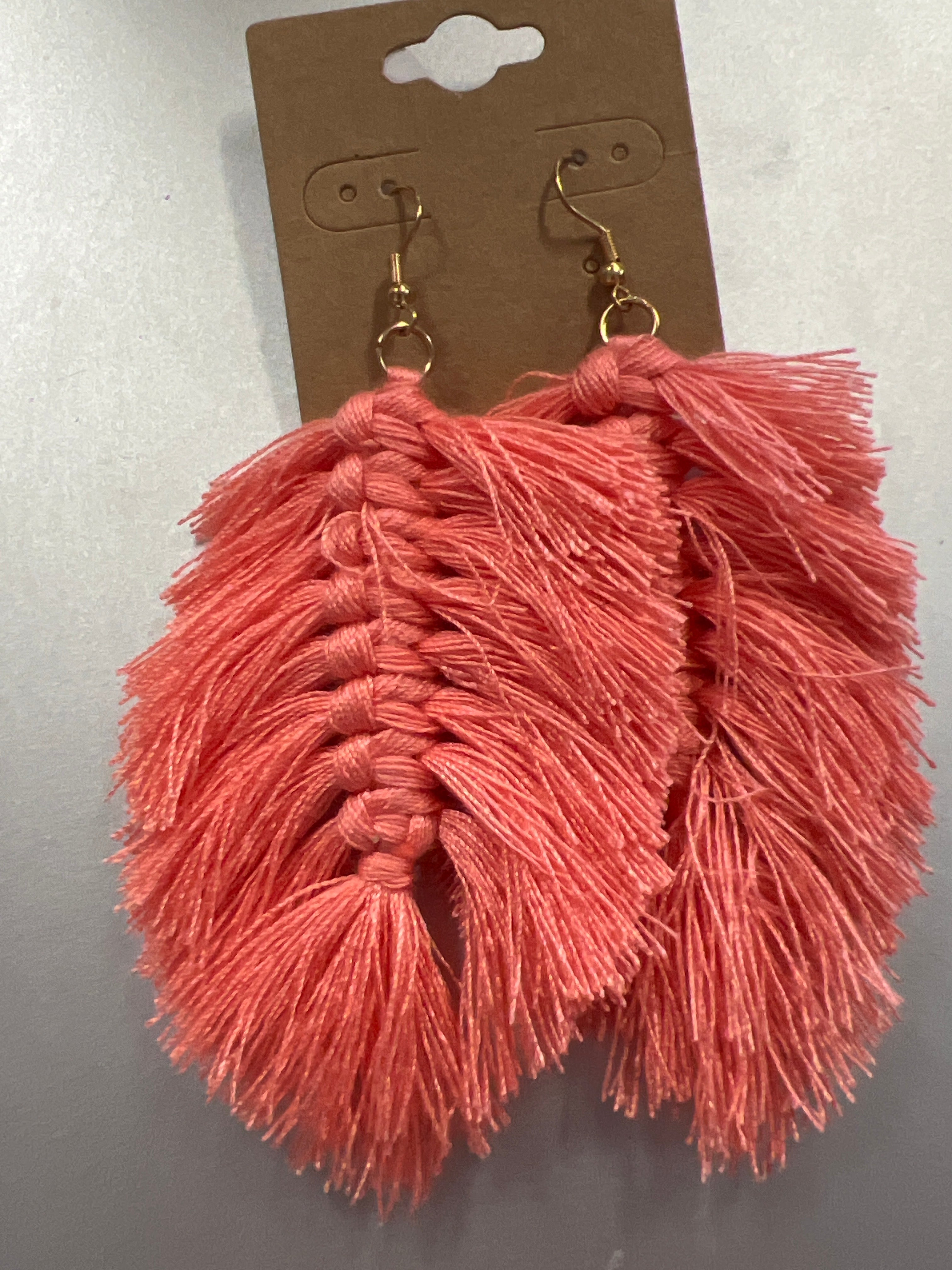 Coral Weaved Tassel Earrings