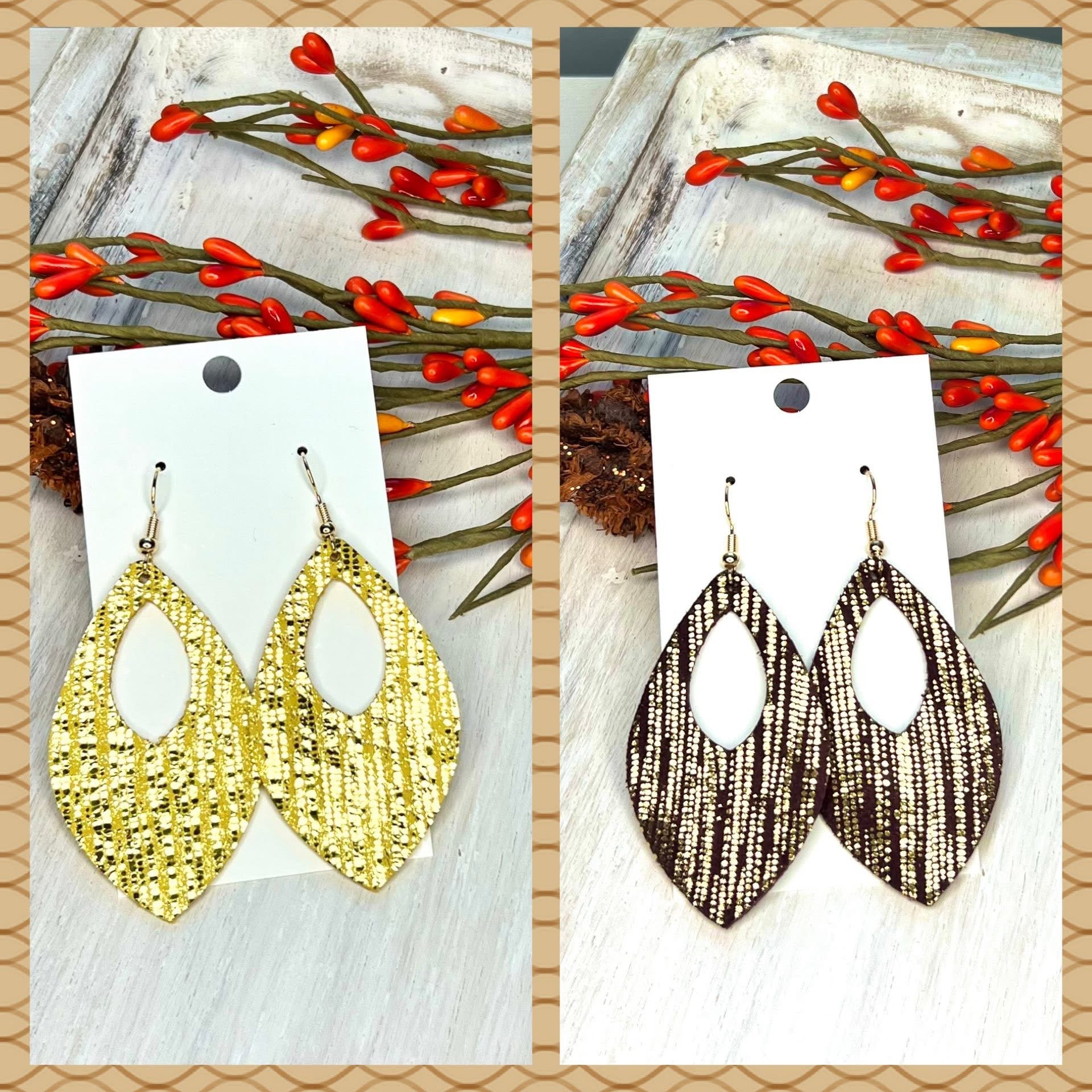 TEARDROP OPEN CENTER METALLIC SHINY HANDMADE EARRINGS BY B.O.D