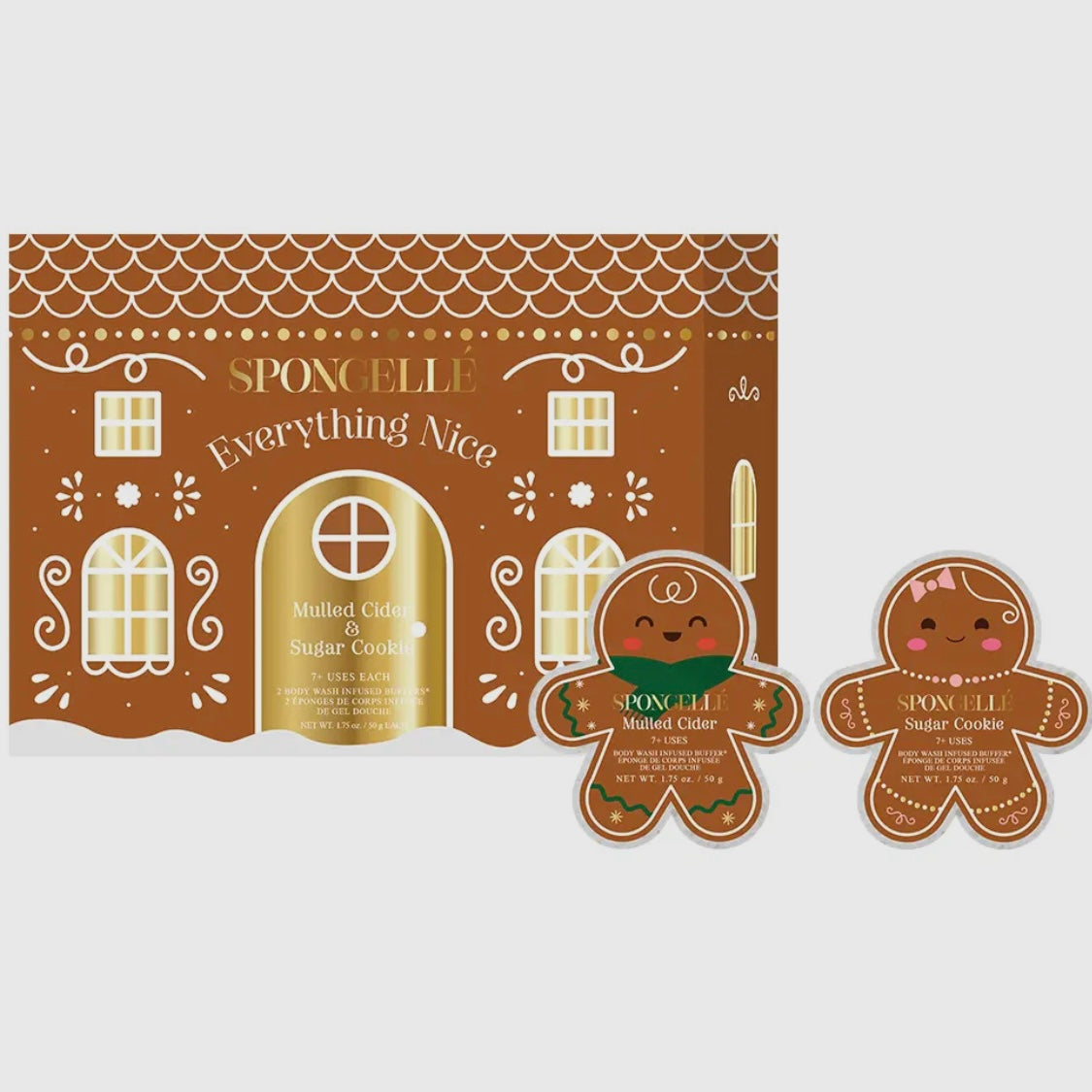 EVERYTHING NICE GINGERBREAD HOLIDAY GIFT SET BUFFER SOAPS SPONGELLE CHRISTMAS