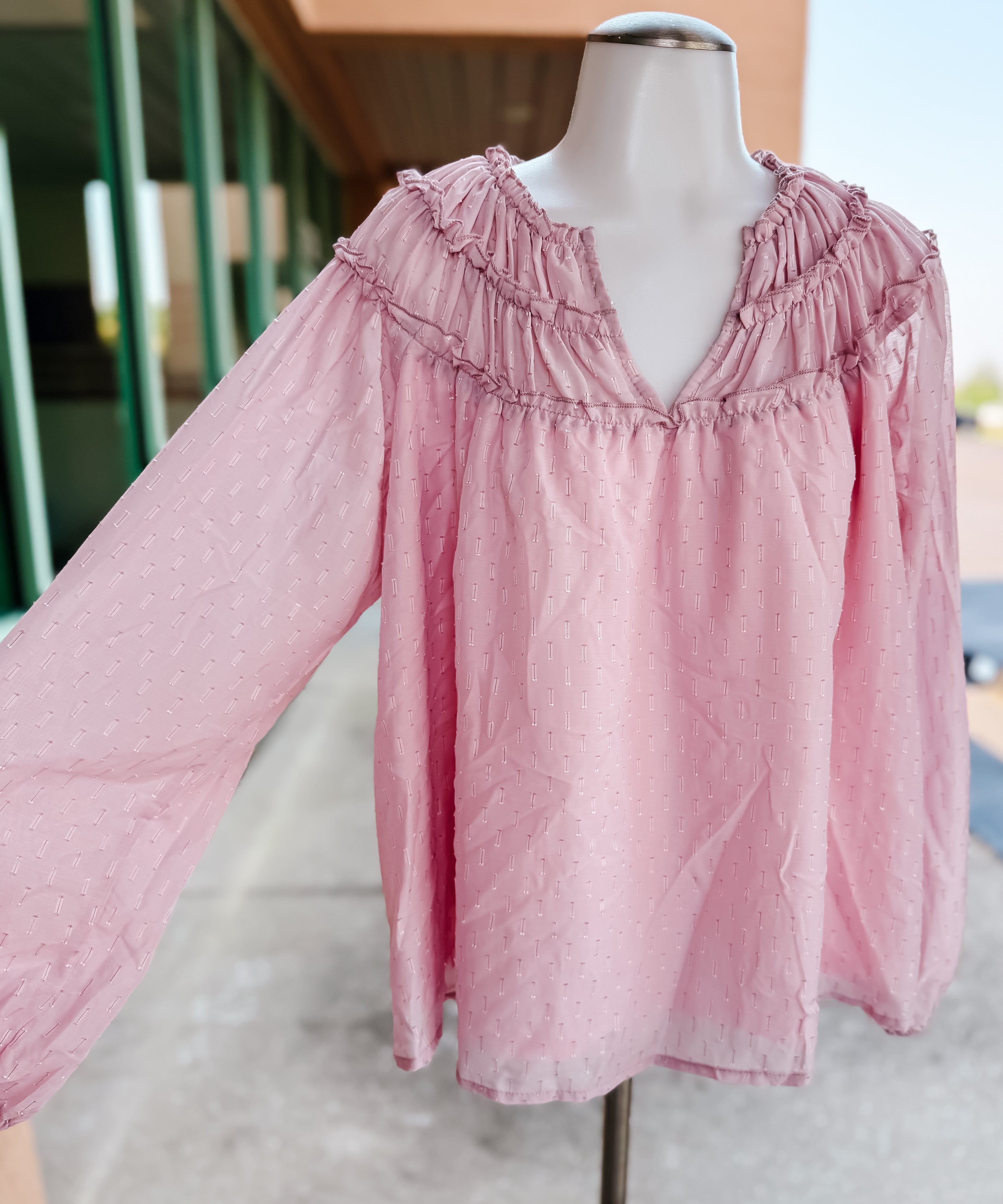 Mauve Ruched Neckline Top- SALE- SMALL AVAILABLE