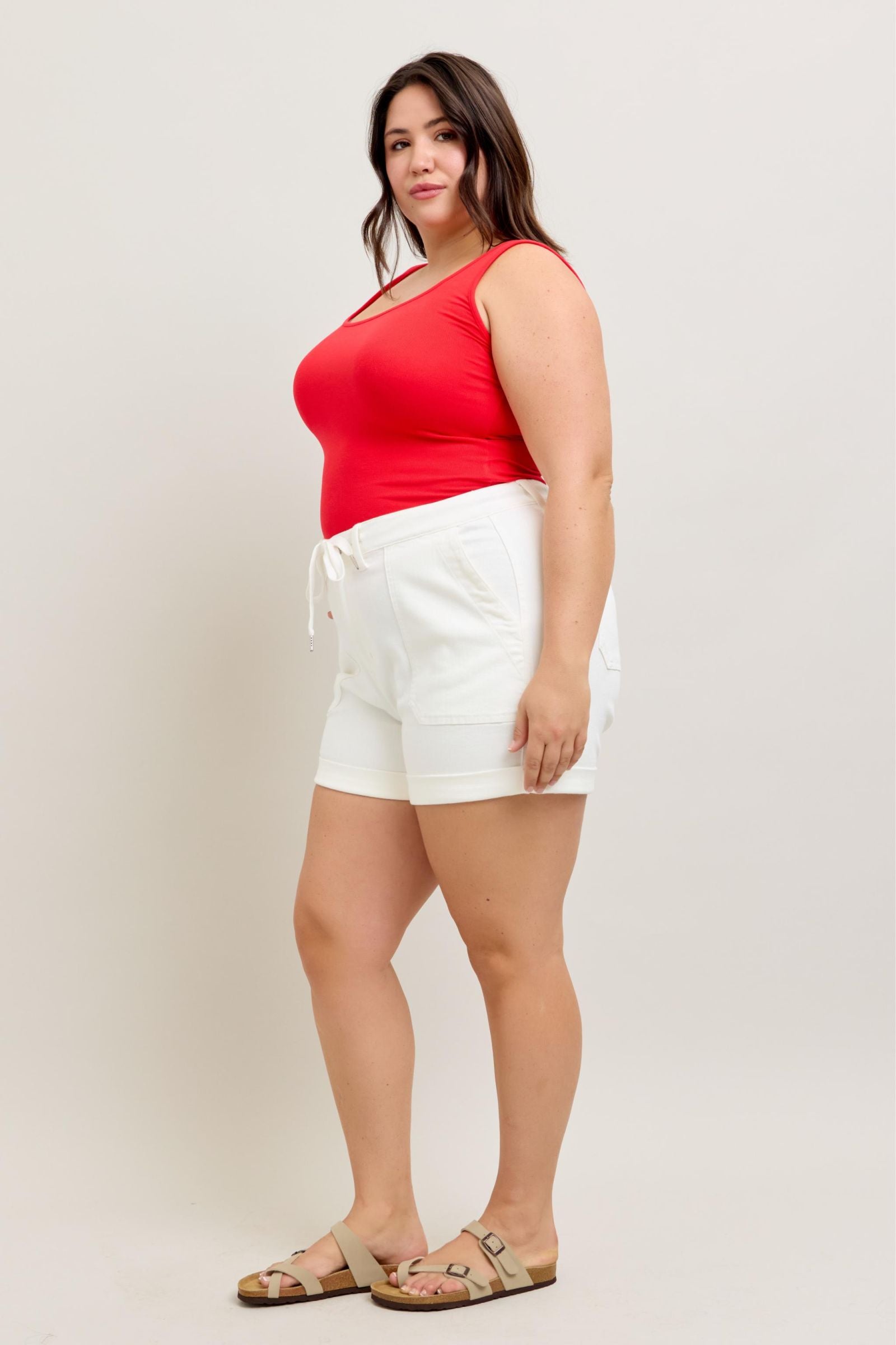 WHITE JOGGERS HIGH WAIST CUFFED JUDY BLUE DENIM SHORTS