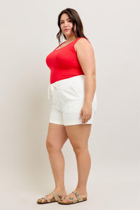 WHITE JOGGERS HIGH WAIST CUFFED JUDY BLUE DENIM SHORTS