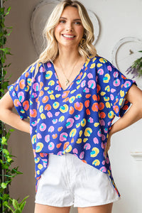 ROYAL BLUE MULTI ABSTRACT ANIMAL TOP