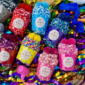 HAPPY BIRTHDAY COZY CUPCAKE SOCKS HANDCRAFTED BY DAISY DUNES
