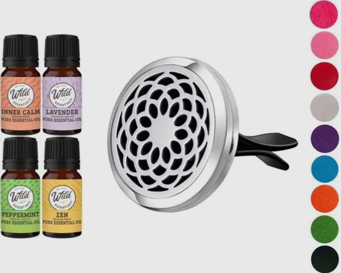 Aromatherapy Vent Clip Diffuser & Felt Pieces & 4 Essential Oils