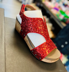 Red Refreshing Glitter Corkys Wedges