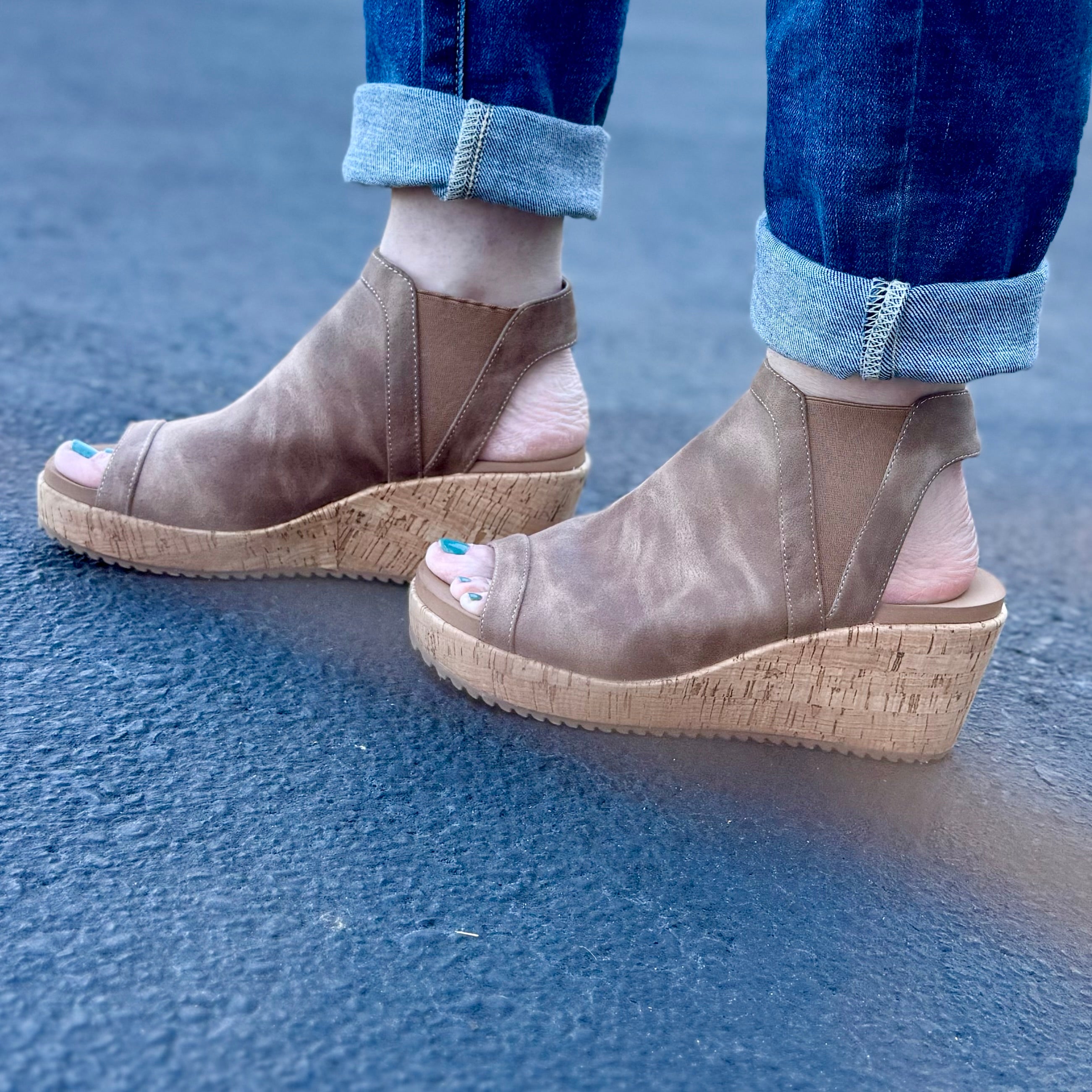 EASY NOW TAN OIL PU CORKYS SANDAL WEDGES