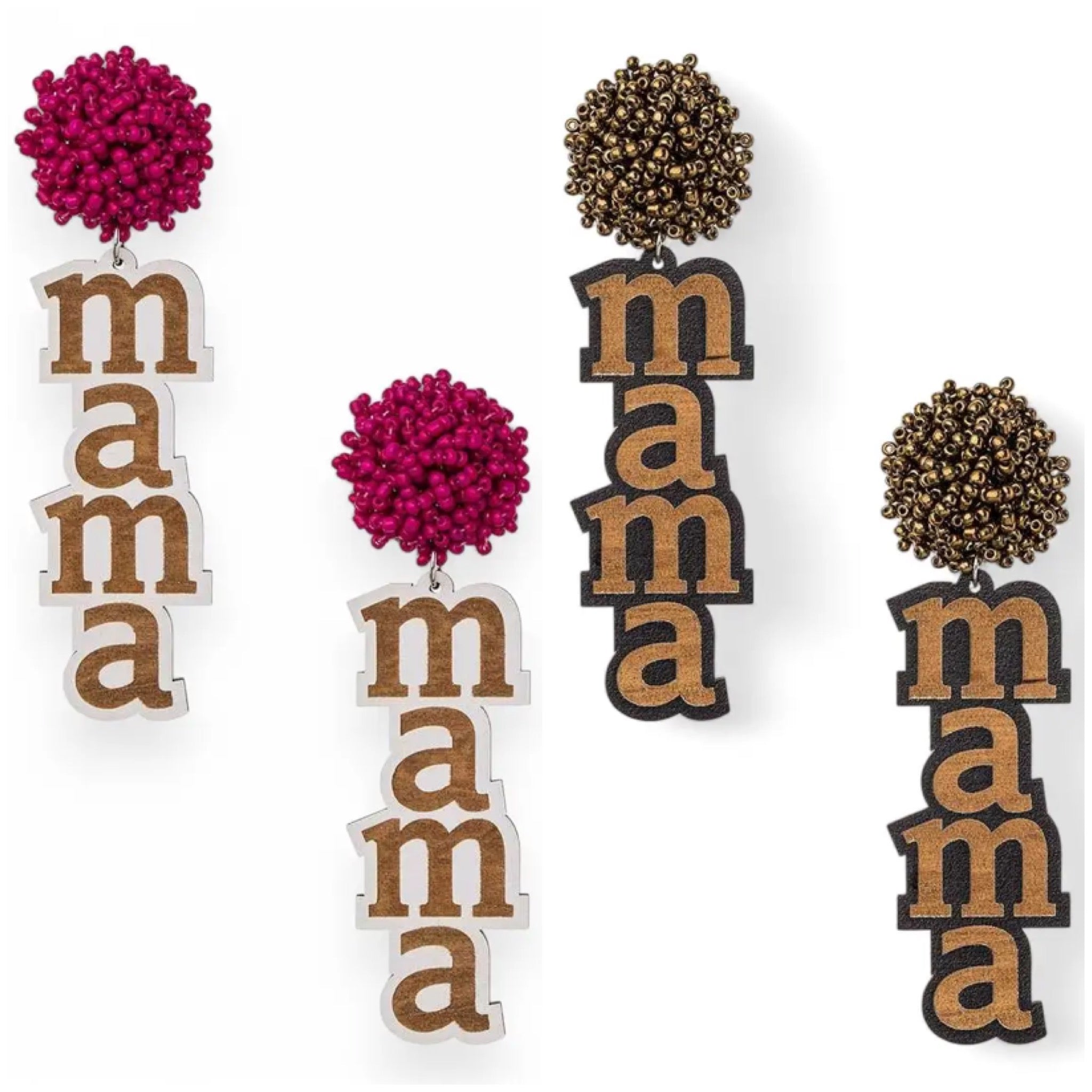 SEEDBEAD CLUSTER MAMA WOOD TWO TONE DANGLE EARRINGS