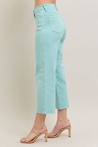 LIGHT BLUE SKY HIGH WAIST GARMENT DYED RAW HEM CROP WIDE LEG JUDY BLUE DENIM-PLUS