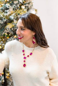 Fuchsia Go Time Stone Drop Necklace