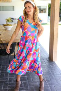 BOLD BEAUTIFUL MULTI COLOR ABSTRACT FLORAL FIT & FLARE MIDI/MAXI DRESS