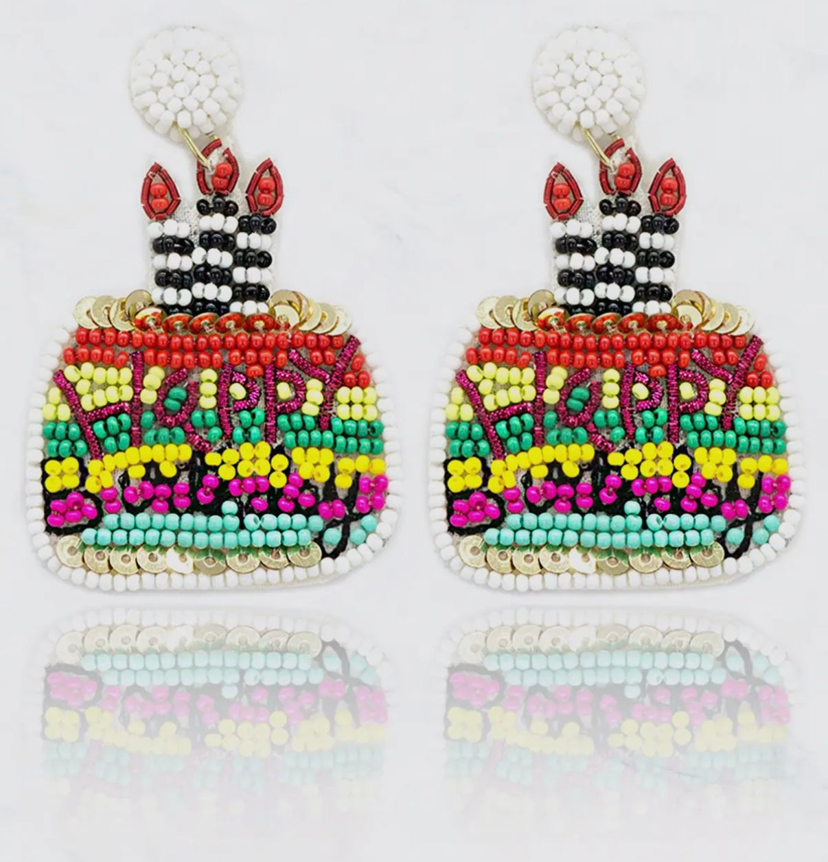 MULTI COLOR HAPPY BIRTHDAY CAKE POST SEEDBEAD EARRINGS