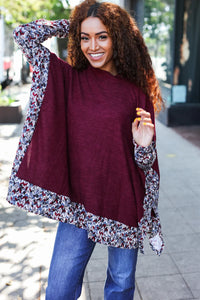 BURGUNDY PRINT DESIGN DOLMAN SWEATER TOP